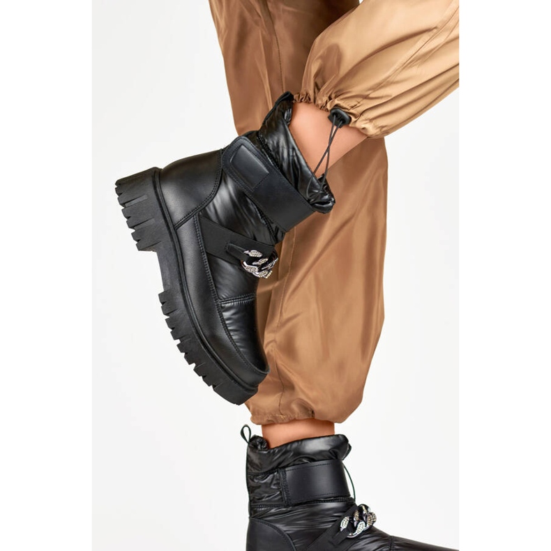 Botas de nieve de mujer con cadena de velcro, negras JH-5B negro 2 Botas de nieve de mujer con cadena de velcro, negras JH-5B negro 2