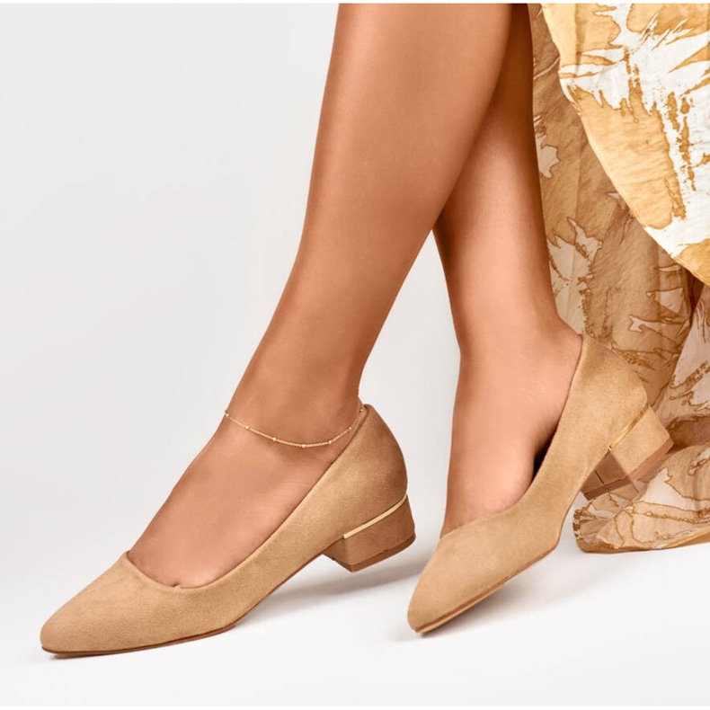 Goodin Salón de mujer de ante con tacón bajo, beige GD-XR106BE 1