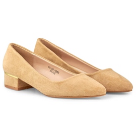 Goodin Salón de mujer de ante con tacón bajo, beige GD-XR106BE 2