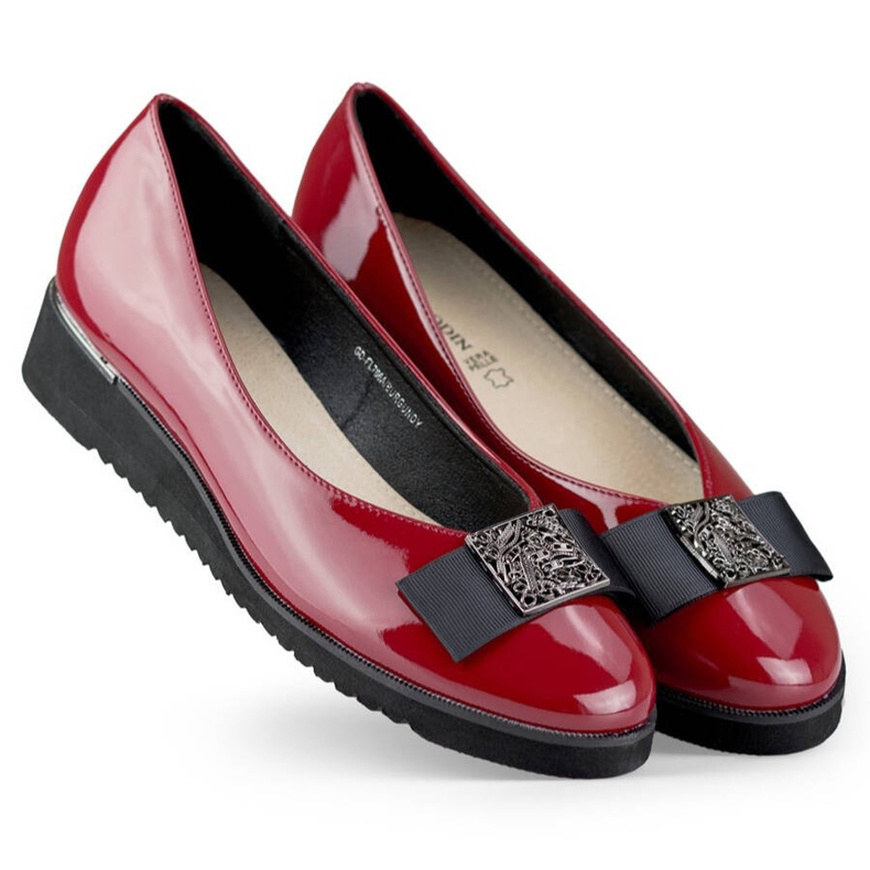 Zapatos de charol para mujer con adorno en cuña baja, rojo GD-FL766BUR 1