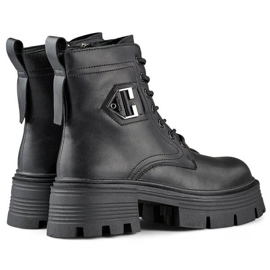 Botas de mujer de piel negra GT-TL55B con bloque y plataforma negro 4
