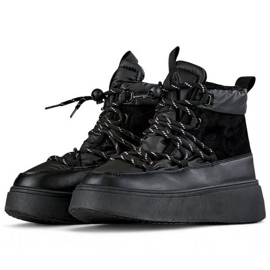 Botas de nieve para mujer con cordones y suela gruesa, negro 24-72302B 3