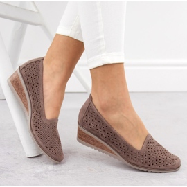 Zapatos cuña mujer ante calado, marrón, Potocki SZ12306 4