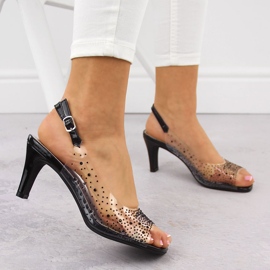 Sandalias mujer tacón transparente con circonitas negro Potocki WS43317 5