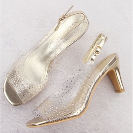 Sandalias mujer tacón transparente con circonitas doradas Potocki WS43317 dorado 2