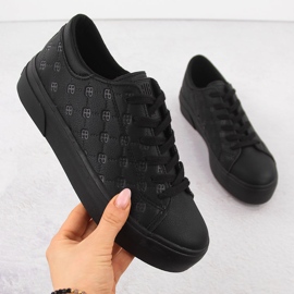 Zapatillas de cuero ecológicas de mujeres Black Big Star RR274335 negro 1