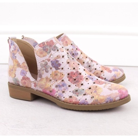 Botas de trabajo de mujer para mujeres insertadas en flores blancas M. Daszyński SA62-102 blanco 5