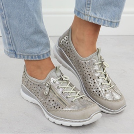 Zapatos para mujeres cómodos abiertos beige plateado rieker l32p6-90 5