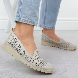 Zapatos para mujeres en la elevación de Openwork Beige M. Daszyński MR1628-20 5