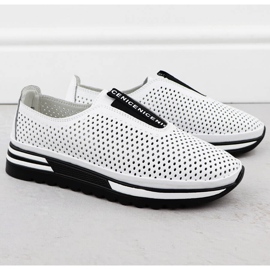 Zapatos de cuero para mujeres resbaló a Fastwork White S.Barski LR51-672 blanco 2