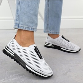 Zapatos de cuero para mujeres resbaló a Fastwork White S.Barski LR51-672 blanco 5