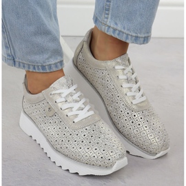 S.Barski Zapatos de cuero para mujeres en la plataforma Openwork Złote S. Barski LR51-927 dorado 6
