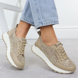 Vinceza Zapatillas para mujeres zapatillas con encaje beige vincza 66783 4
