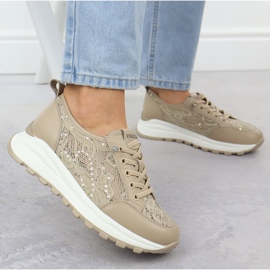 Vinceza Zapatillas para mujeres zapatillas con encaje beige vincza 66783 5