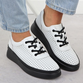 Zapatos de cuero a mano para mujeres en la plataforma White Vinceza 79506 blanco 6