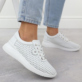 Zapatos de cuero para mujeres en la elevación de Openwork White Vinceza 79532 blanco 5