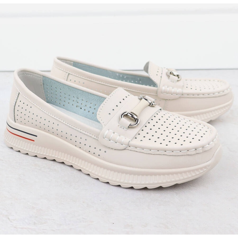 Zapatos de cuero a puertas, mocasines beige Vinceza 95331 2