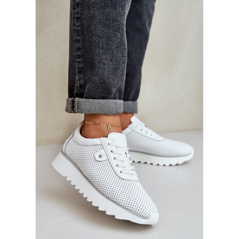 S.Barski Zapatos deportivos de cuero en la plataforma con brillo LR51-629 White blanco 2