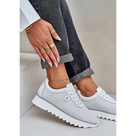 S.Barski Zapatos deportivos de cuero en la plataforma con brillo LR51-629 White blanco 6