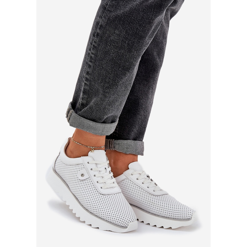 S.Barski Zapatos deportivos de cuero en la plataforma con brillo LR51-629 White blanco 1