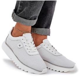 S.Barski Zapatos deportivos de cuero en la plataforma con brillo LR51-629 White blanco 9