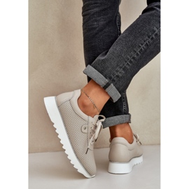 S.Barski Zapatos deportivos de cuero en la plataforma con brillo LR51-629 beige 6