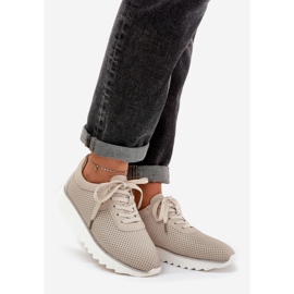S.Barski Zapatos deportivos de cuero en la plataforma con brillo LR51-629 beige 1