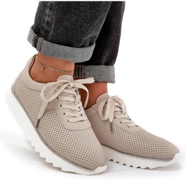 S.Barski Zapatos deportivos de cuero en la plataforma con brillo LR51-629 beige 8