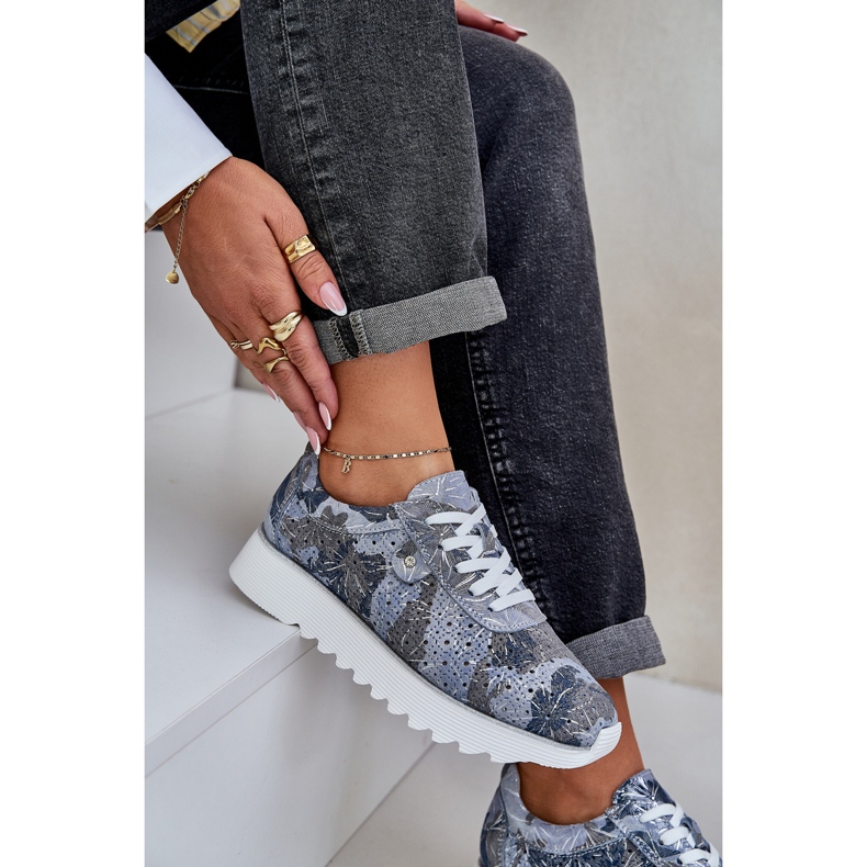 S.Barski Zapatos deportivos estampados de gamuza en una plataforma con D&amp;A LR51-635 GLITTER azul 1