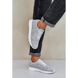 S.Barski Zapatos deportivos estampados de gamuza en una plataforma con D&amp;A LR51-635 Silver Glitter gris 5