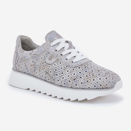 S.Barski Zapatos deportivos estampados de gamuza en una plataforma con D&amp;A LR51-635 Silver Glitter gris 4