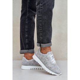 S.Barski Zapatos deportivos estampados de gamuza en una plataforma con D&amp;A LR51-635 Silver Glitter gris 3