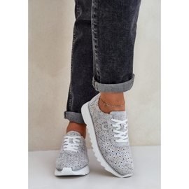 S.Barski Zapatos deportivos estampados de gamuza en una plataforma con D&amp;A LR51-635 Silver Glitter gris 6