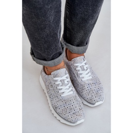 S.Barski Zapatos deportivos estampados de gamuza en una plataforma con D&amp;A LR51-635 Silver Glitter gris 8