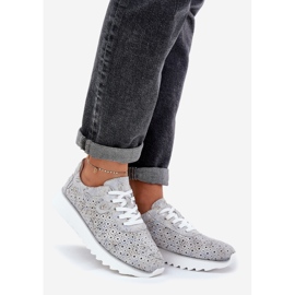 S.Barski Zapatos deportivos estampados de gamuza en una plataforma con D&amp;A LR51-635 Silver Glitter gris 1