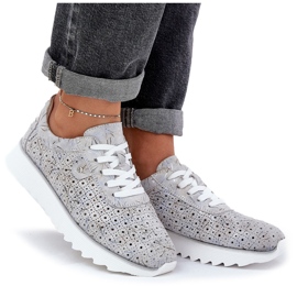 S.Barski Zapatos deportivos estampados de gamuza en una plataforma con D&amp;A LR51-635 Silver Glitter gris 9