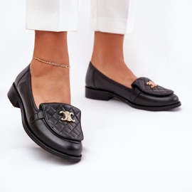 Mocasines de cuero con una decoración dorada Laura Messi 2927 Negro 2