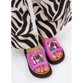 Vinceza Flip de cuero para mujeres con un adorno de fucsia rosado 3
