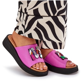 Vinceza Flip de cuero para mujeres con un adorno de fucsia rosado 10