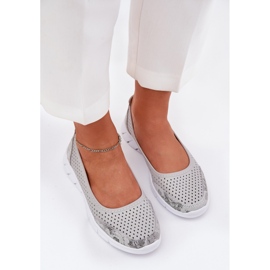 Cuero Openwork Vinceza Ballerinas 95323 Gray gris 5