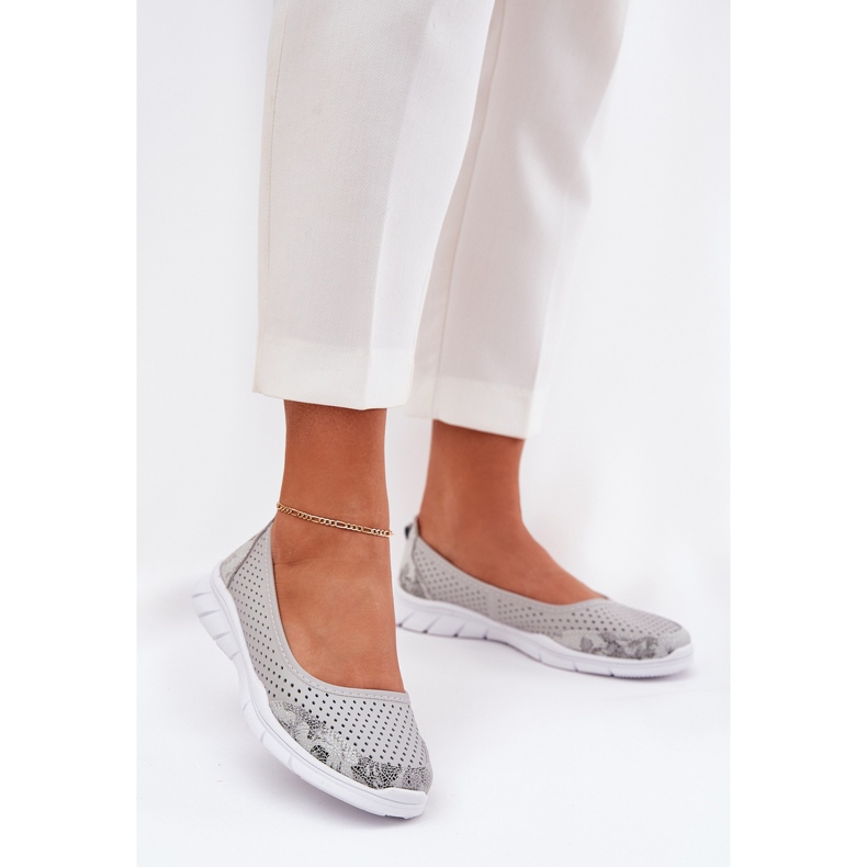 Cuero Openwork Vinceza Ballerinas 95323 Gray gris 2