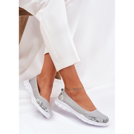 Cuero Openwork Vinceza Ballerinas 95323 Gray gris 6