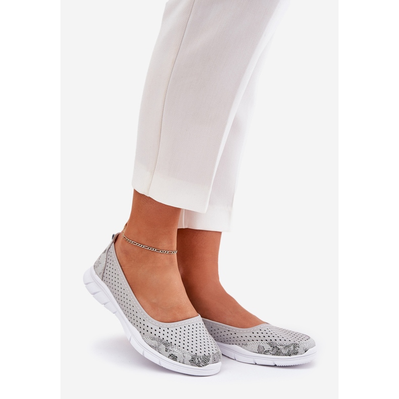 Cuero Openwork Vinceza Ballerinas 95323 Gray gris 1