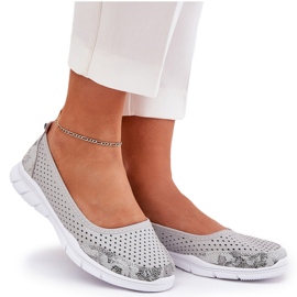 Cuero Openwork Vinceza Ballerinas 95323 Gray gris 9