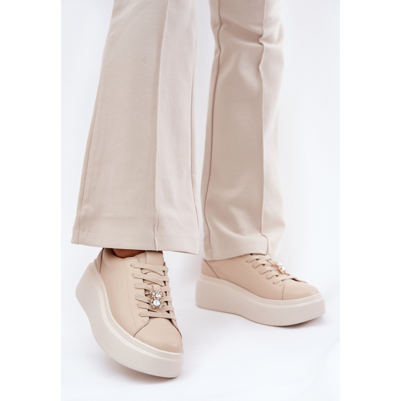 Zapatos deportivos de cuero para mujeres en la plataforma con Vinceza 39922 beige 2