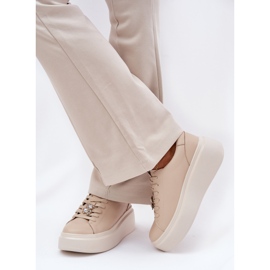 Zapatos deportivos de cuero para mujeres en la plataforma con Vinceza 39922 beige 3