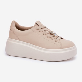 Zapatos deportivos de cuero para mujeres en la plataforma con Vinceza 39922 beige 4