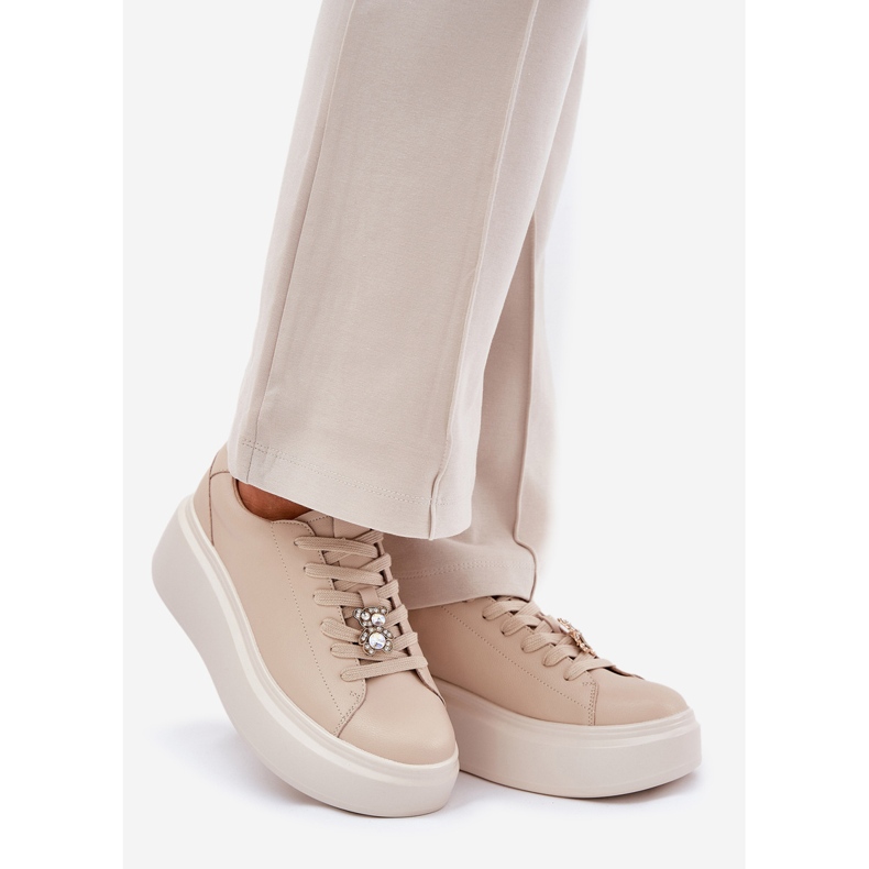 Zapatos deportivos de cuero para mujeres en la plataforma con Vinceza 39922 beige 1