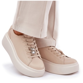 Zapatos deportivos de cuero para mujeres en la plataforma con Vinceza 39922 beige 9