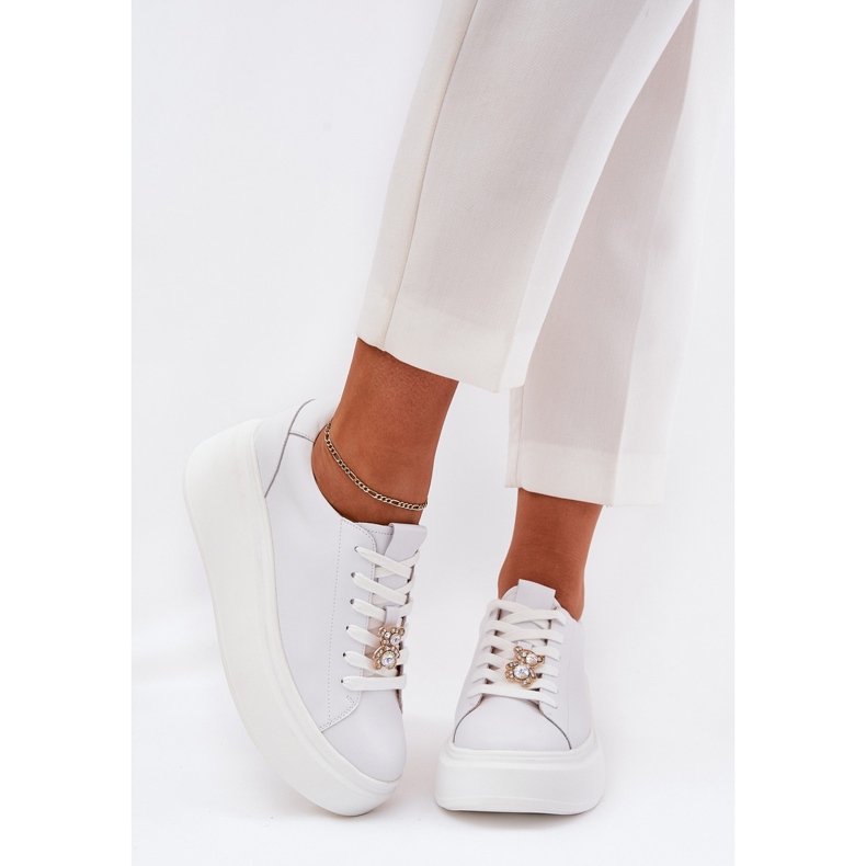 Zapatos deportivos de cuero para mujeres en la plataforma con Vinceza 39922 White blanco 2
